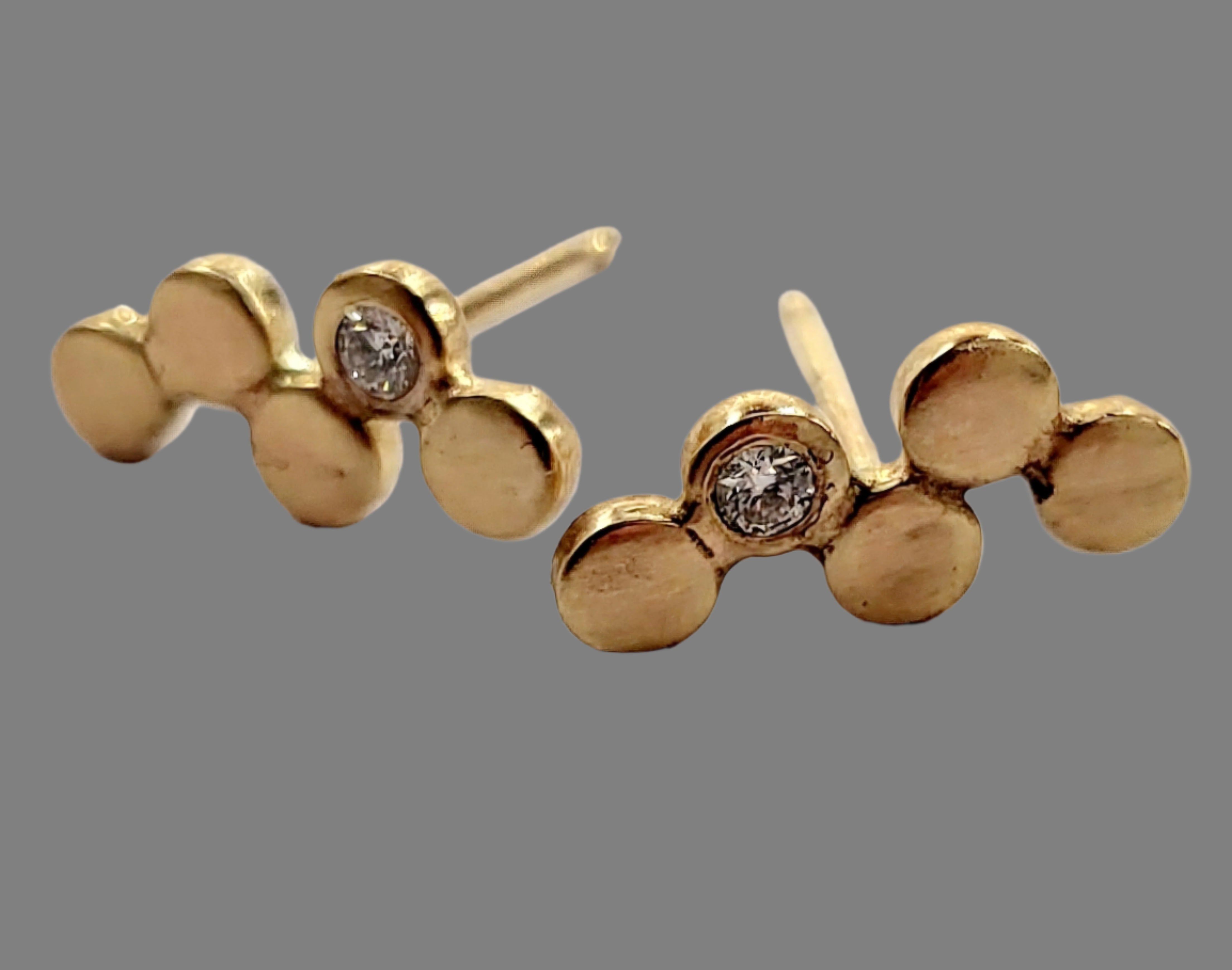 Elongated Bubble gold and diamond earrings