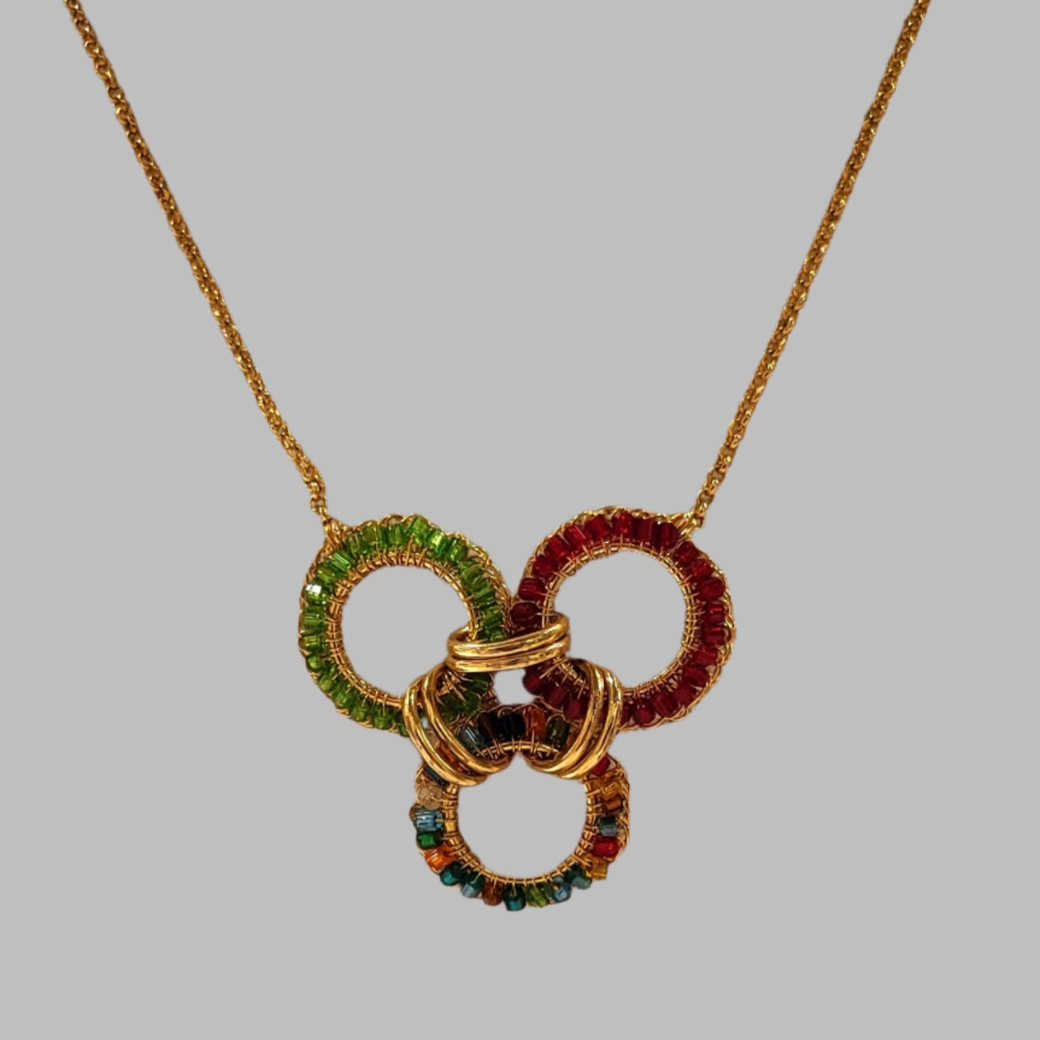 Multi mix linked rings crochet pendant