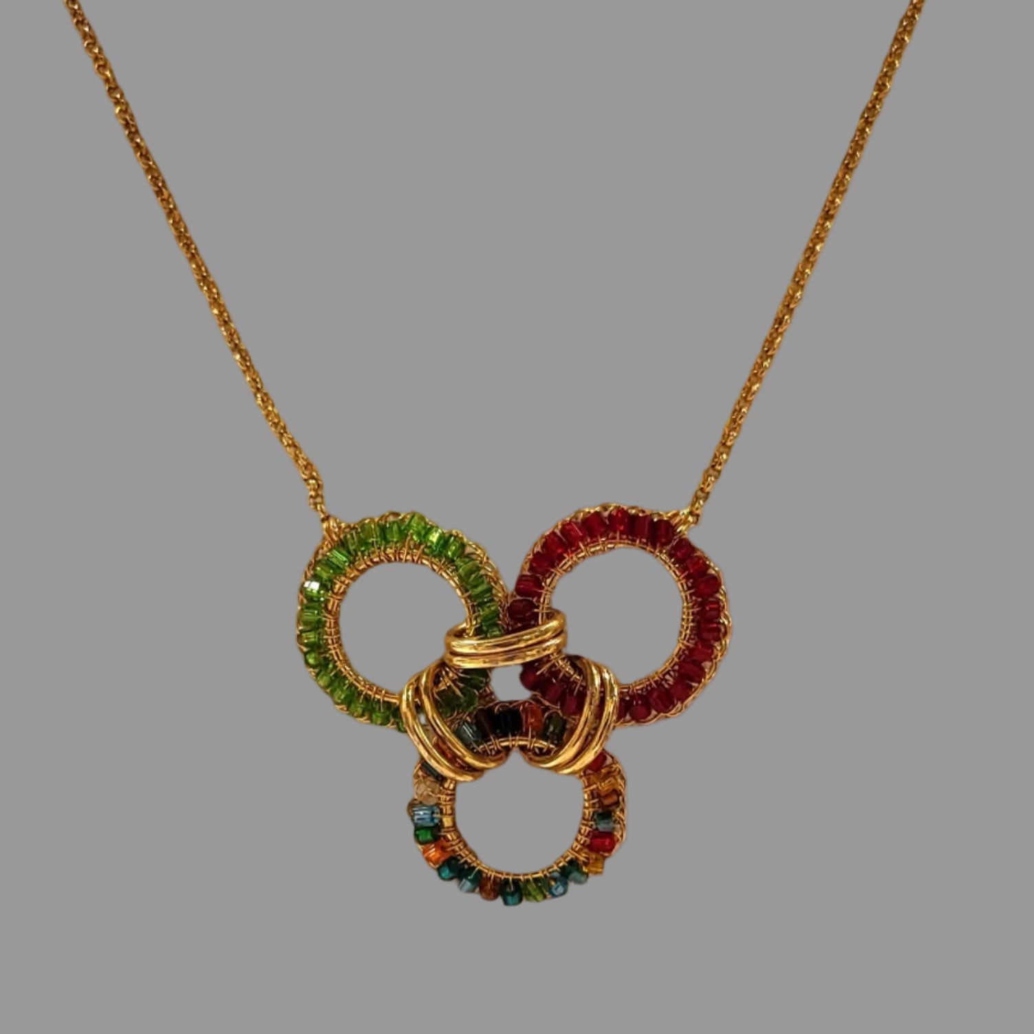 Multi mix linked rings crochet pendant