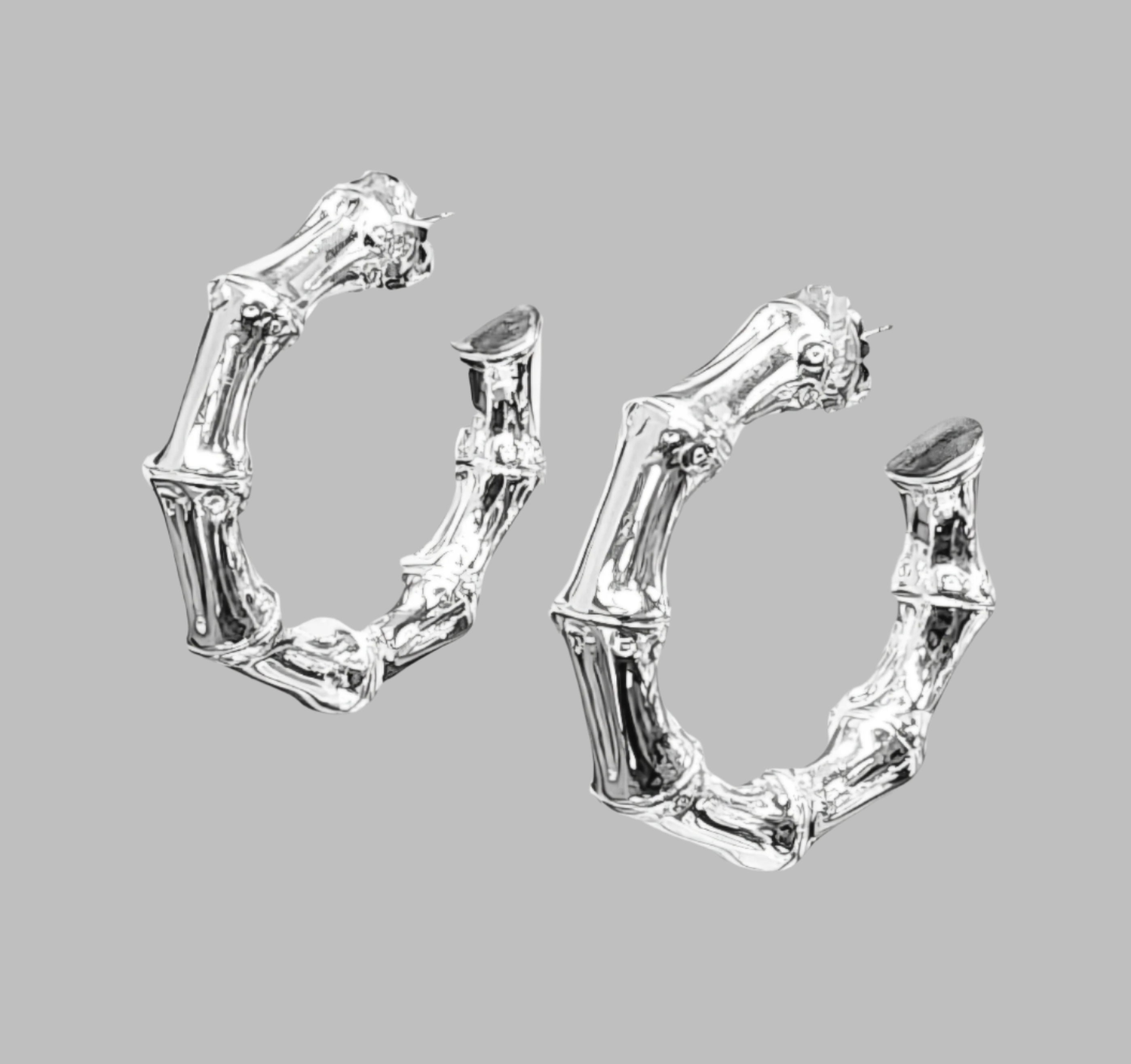 Sterling Bamboo Hoop Earrings