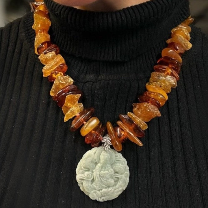 Raw Amber and Jade necklace