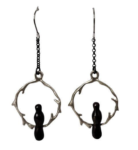 Bird on vine Branch earrings