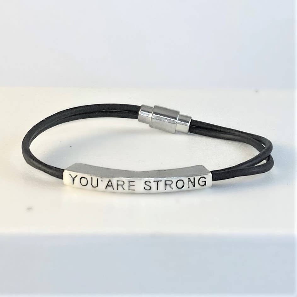 Leather LOVE affirmation bracelet YOU ARE STRONG