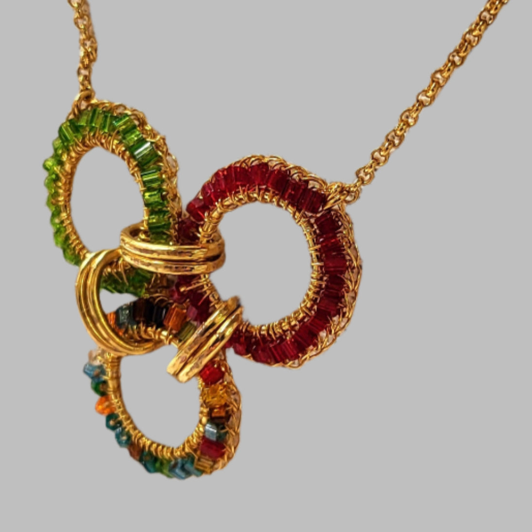 Multi mix linked rings crochet pendant