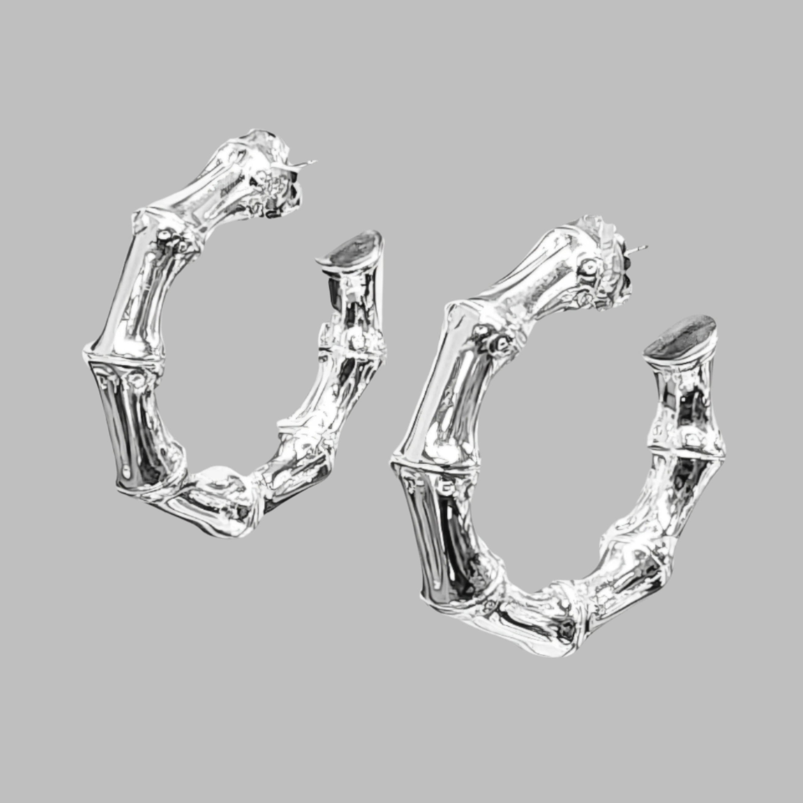 Sterling Bamboo Hoop Earrings