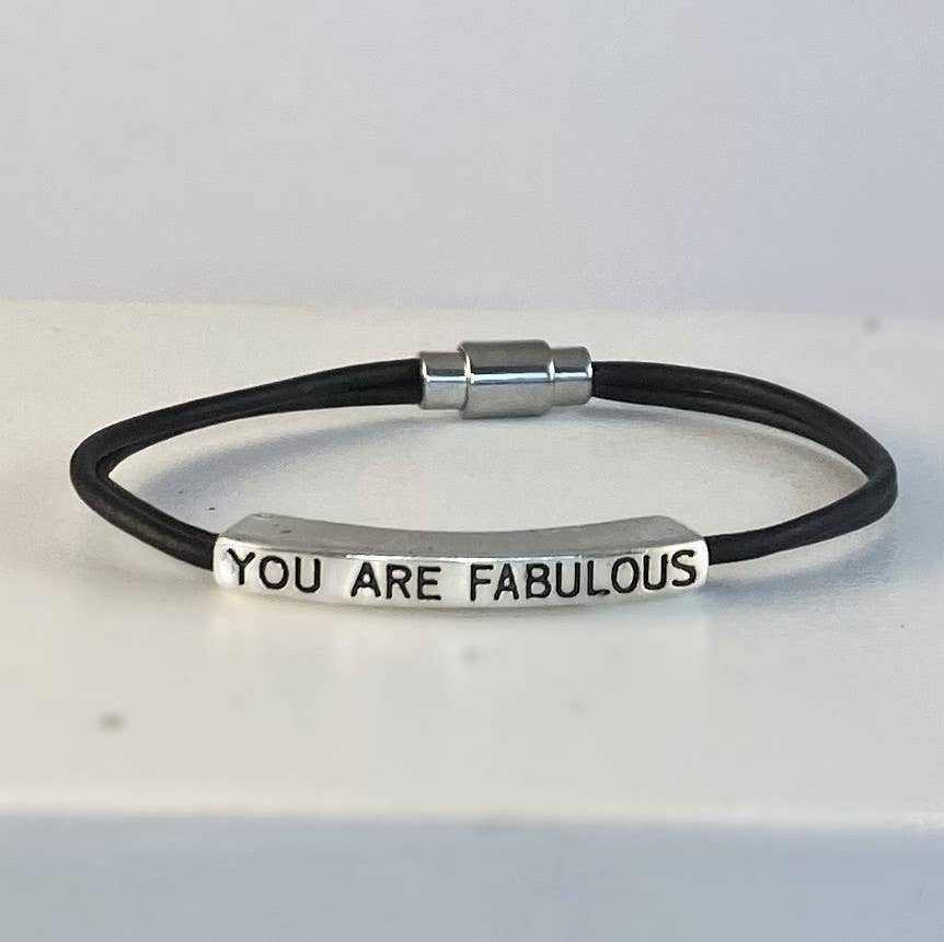 Leather LOVE affirmation bracelet YOU ARE FABULOUS
