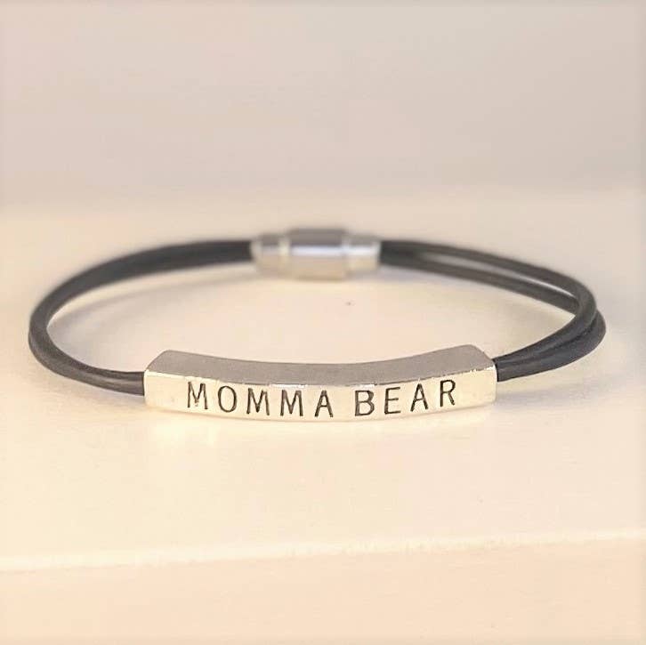 Leather LOVE affirmation bracelet MOMMA BEAR